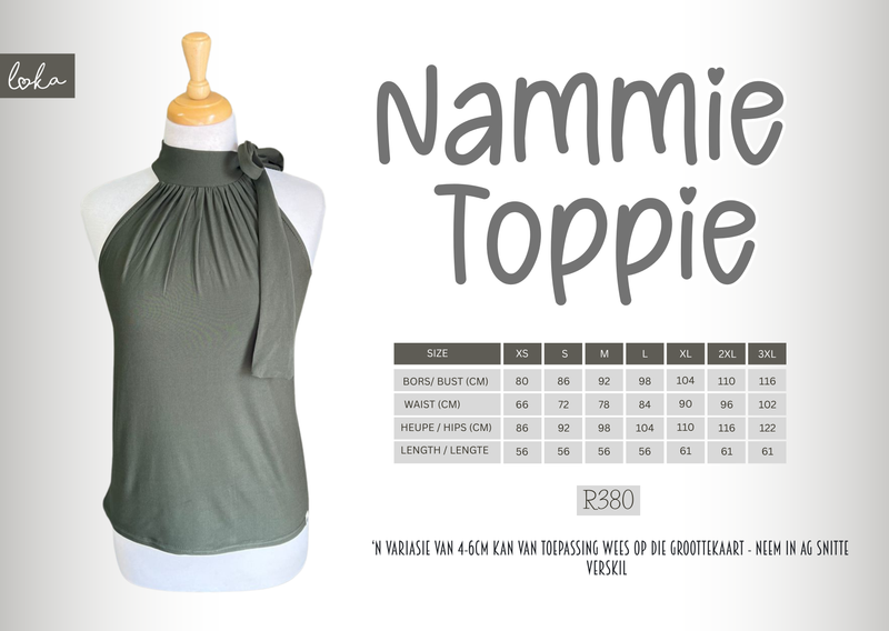 Nammie toppie - plain olyf